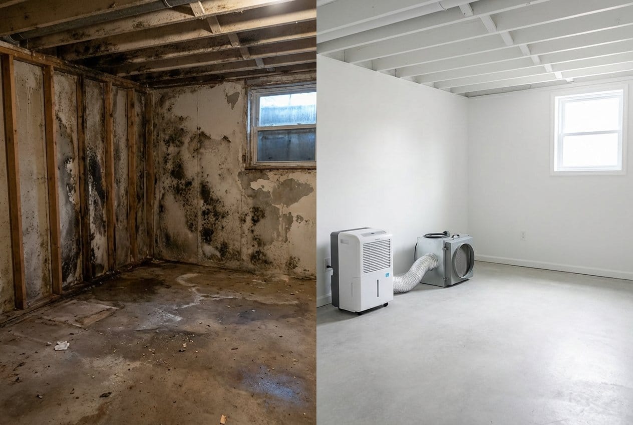 Mold Inspection & Moisture Assessment before and after in residential basement, Cresskill NJ