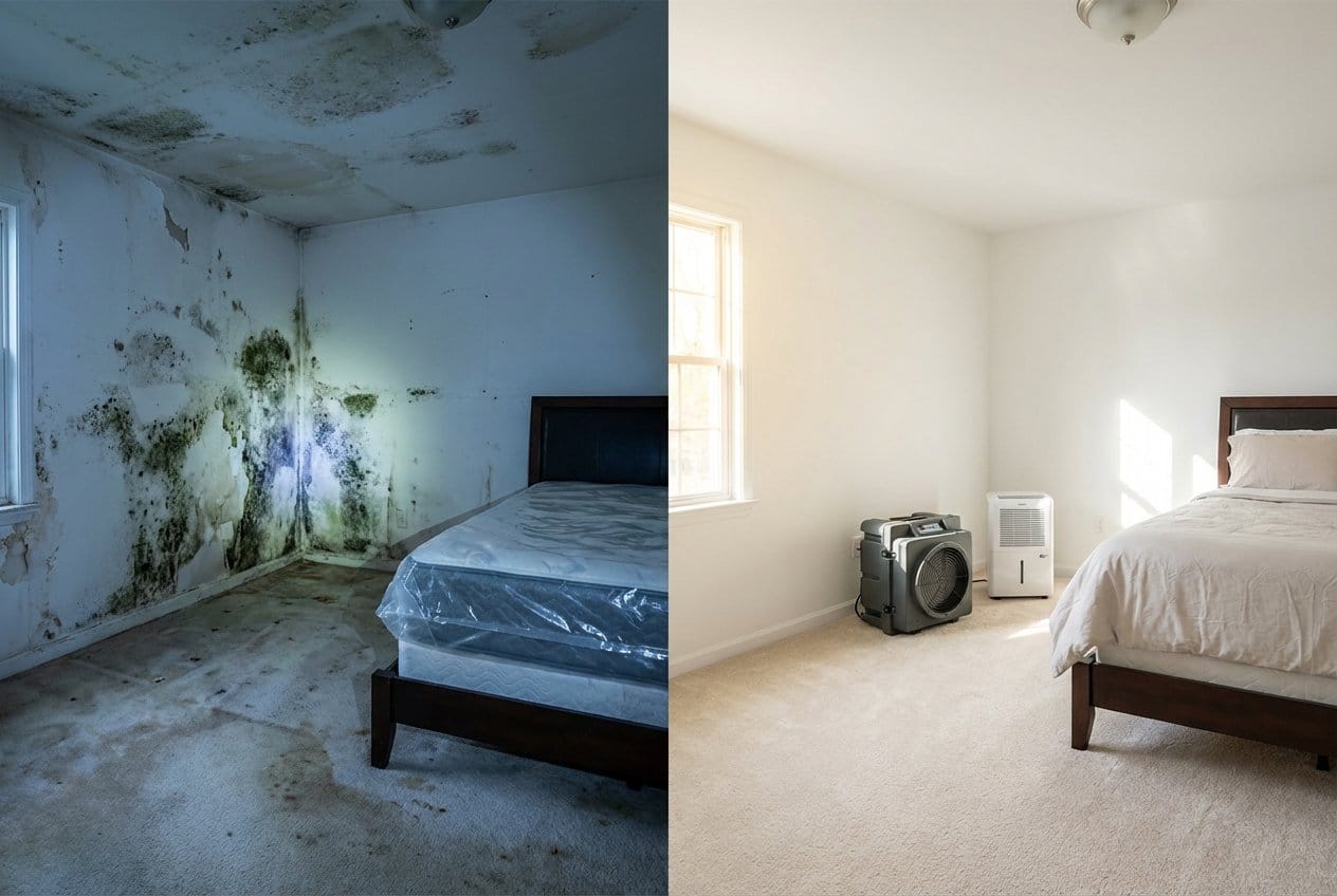Before and after mold testing & lab reporting in Cresskill two-story residence bedroom