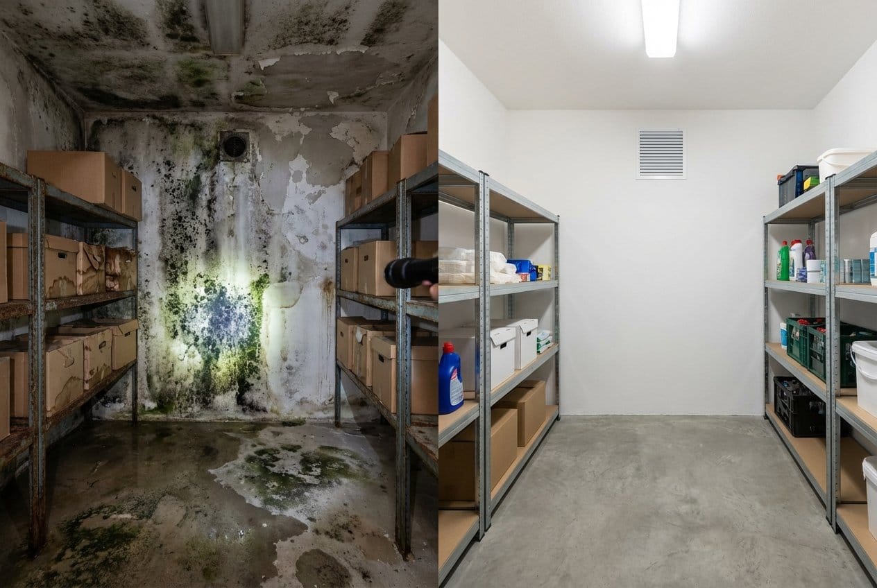 Attic & Crawl Space Mold Removal restoration ā utility room of split-level home in Cresskill, NJ