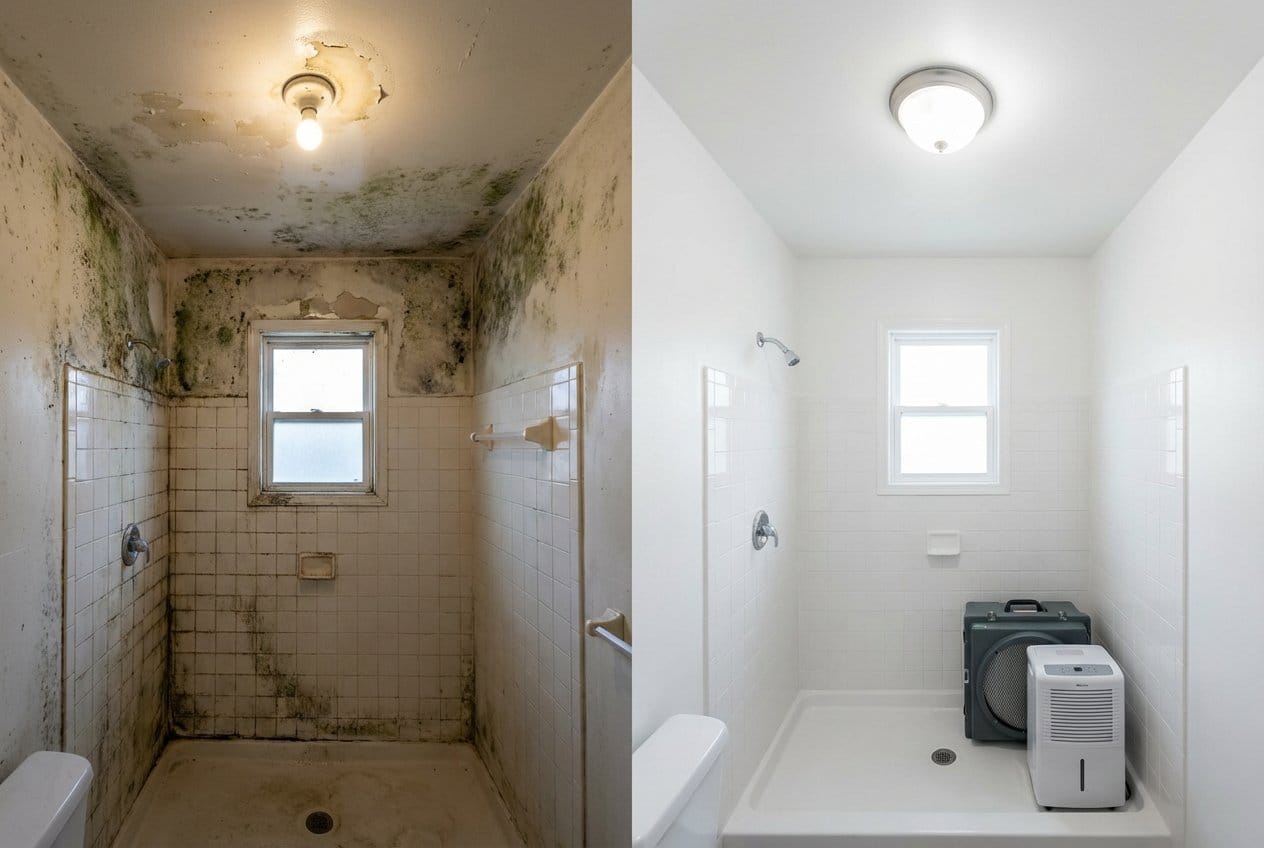 Before and after basement & foundation mold removal in Cresskill private residence bathroom