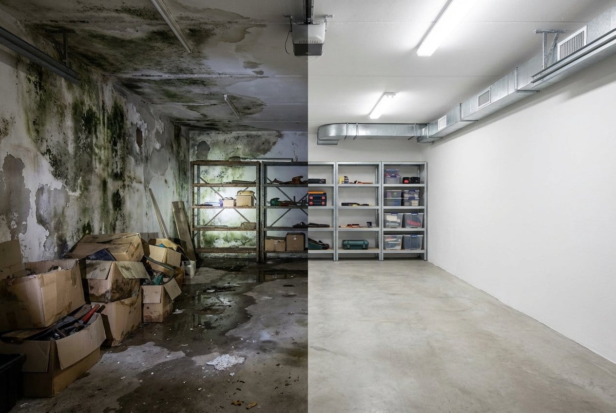 Post-Remediation Cleaning & Clearance before and after in garage, Cresskill NJ